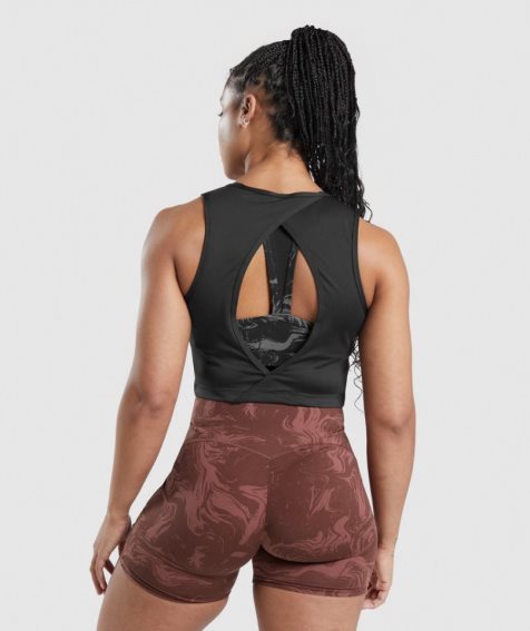 Women's Gymshark GS Power Open Back Cropped Tanks Black | NZ 0WOJFT